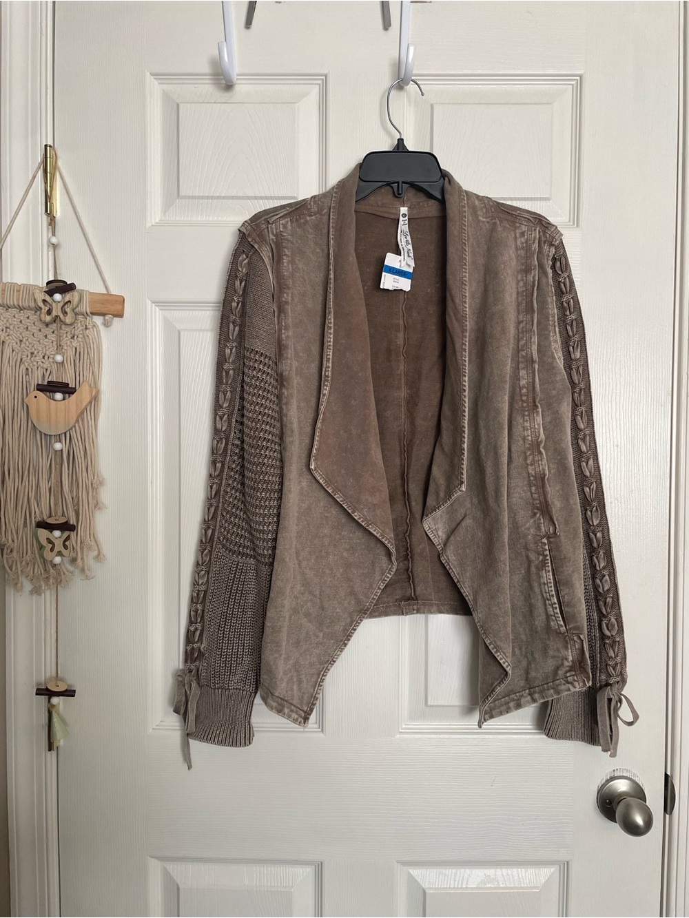 Leo & Nicole Women's XS Mineral Brown Open-Front Knit Sleeve Sweater 100% Cotton